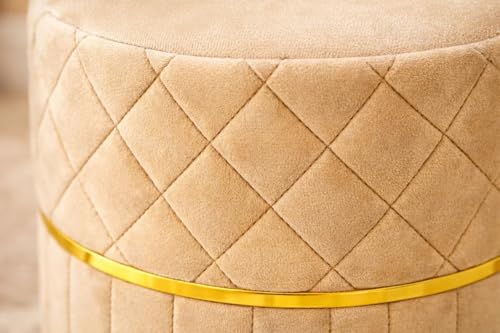 Image of Premium Velvet Puffy Ottoman Stool for Living Room, Bedroom and Dressing Area | Round Footrest with Diamond Quilting and Gold Base | Soft, Stylish and Durable Seating (Cream)
