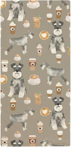 フェイスタオル シュナウザー 犬柄 コーヒー タオル 35X73cm 長め 大判 ハンドタオル サンゴフリース生地 耐久性 ふわふわ ソフト 柔らか肌触り 肌に優しい やわらか 軽い 薄手 乾きやすい 抗菌防臭 家庭用、温泉、砂浜、スポーツなどにも最適 部