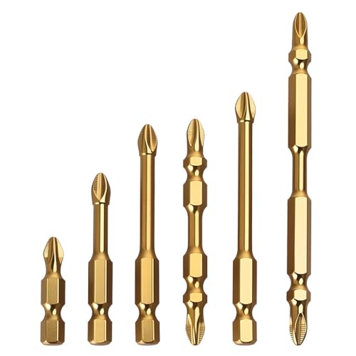Image of Serplex 6Pcs Screwdriver Bits Electric Drill Bits Set, Non-Slip Phillips Bits, Ribbed Bits Design, 30 /50 /65 /75mm Long Assorted Drill Bits & 67 /100mm Long Dual-Tip Drill Bits, Universal 1 /4 Hex Shank