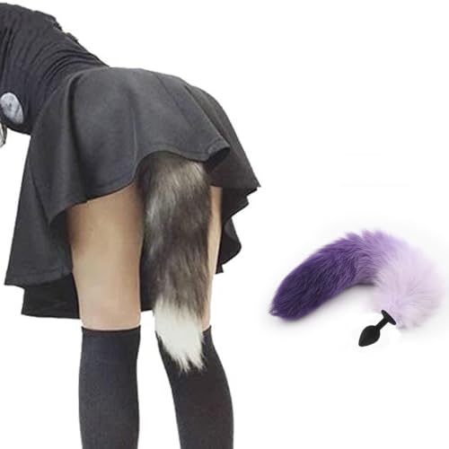 Purple Silicone Anal Plug with Faux Fur Tail Multiple Colors Available - Image 4