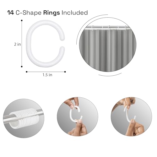 Image of Wakefit Shower Curtain 7 Feet | 14 Free Hooks | No Plastic Smell | Waterproof Bathroom Curtain | Curtain for Balcony | Machine Washable Fabric | Grey Stripes | Height 7ft & Width 6ft | Very Premium