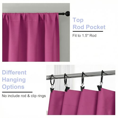 Image of Simplebrand Ava Hot Pink Short Blackout Curtains for Bedroom 45 Inches Long 2 Panels Set, Solid Thermal Insulated, Energy Saving Window Treatment Curtains Blackout Drapes, W40 x L45 Inch