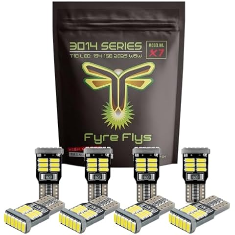 Fyre Flys 8 Pack 3014 Series T10 LED Bulbs 6000K Pure White to Replace 194, 168, 2825, W5W Automotive Light Bulbs for Interior Map, Dome, Courtesy, Trunk, License plate, and Parking Side Marker Lights Cover