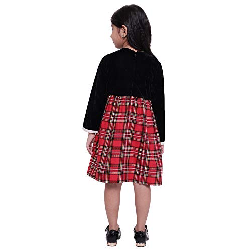 Image of BownBee Velvet Twill Full Sleeve Dress for Baby Girl-Black