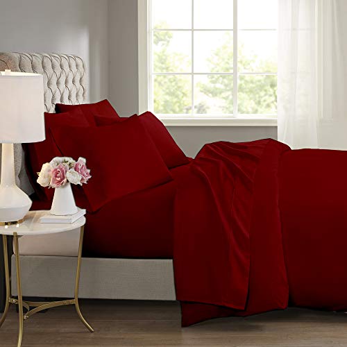 CHESS BED 600-TC Egyptian Cotton Burgundy TwinXL-Sheets Set, 4-Piece Long-Staple Best-Bedding Sheets for Bed, Breathable, Soft & Silky Sateen Weave Fits Mattress 16'' Deep Pocket