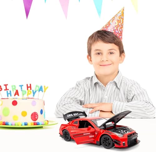 Image of 1 /24 Scale Compatible for Nissan GTR Model Car Toy, Zinc Alloy Pull Back Toy car with Sound and Light for Kids Boy Girl Gift (Red)