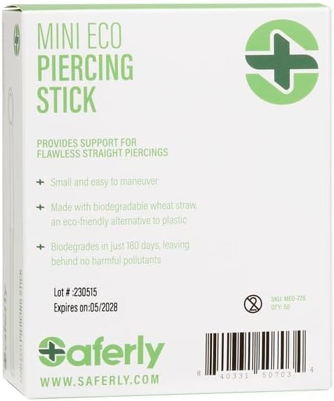 Saferly Piercing Mini Piercing Sticks, Disposable Wheat Straw, Body Piercing Tool Supplies, Box of 50