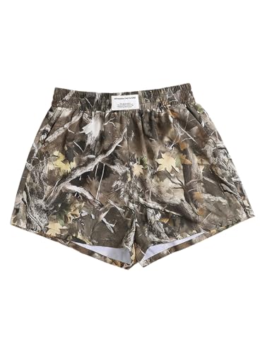 RoseSeek Girl's Camo Shorts Letter Patched Elastic Waist Summer Shorts with Pockets Army Green 11 Years