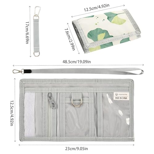 Ginkgo Leaf Array Durable Nylon Fabric Wallet for Boys and Girls - Multi-Functional with 2 Clear Pockets, Zipper Coin Compartment, 3 Card Slots & Keyring3