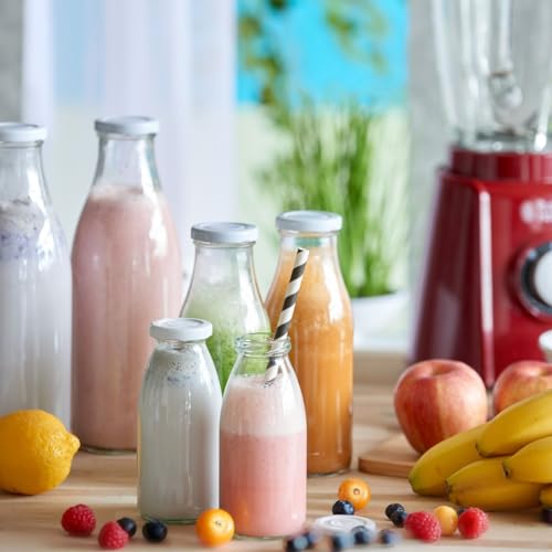 Foto von Geniess-Bar! 6 Milchflaschen 500ml mit 12 Deckel BPA frei Saftflaschen Glasflaschen 0,5L auch mit 2/4/9/12/20 Flaschen Weithalsflaschen leer zum Befüllen Schraubdeckel