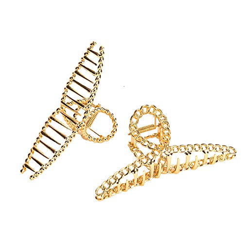 YIDAMY 2 Pieces Large Metal Hair Claw Clips,Alligator Hair Clips Barrette Jaw Clamp Strong Hold For Thick Hair,French Chic Design Hair Accessories For Women Girls (Metal Hair Clips)