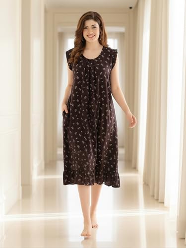 Image of CLOUD SOFT Women's Viscose Blend Comfort Short Nighty with Side Pockets | Soft Printed Short Night Dress for Everyday Wear | Easy to Wear (CS5001)