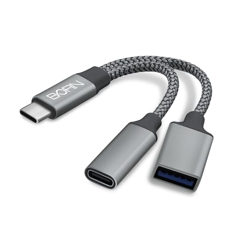 BOFIN, Adaptador USB C a USB OTG 2 en 1 y cable de carga, entrada y salida de 5 V a 20 V, carga rápida PD compatible con iPhone 16 15 Pro Max, Galaxy S24 S23 S22, Pixel 9 8 7, iPad Pro, MacBook Pro