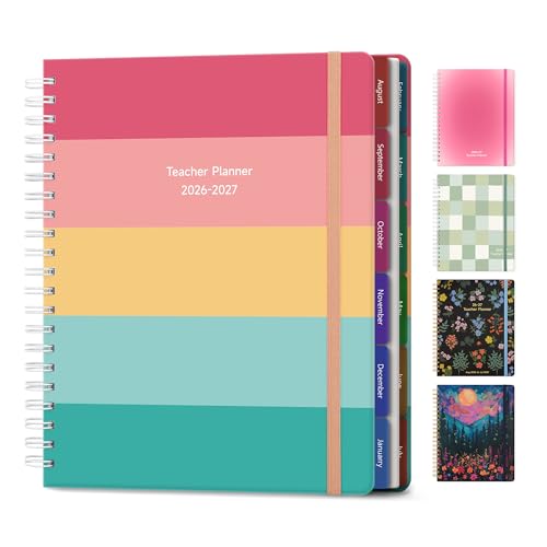 Teacher Lesson Planner 2026-2027 Academic Year Aug 2026-Jul 2027 Deluxe 26-27 Lesson Plan Book for Teachers Supplies & Homeschool Planner with Pocket & Monthly Tabs 8.5 x 11 Happy Stripes