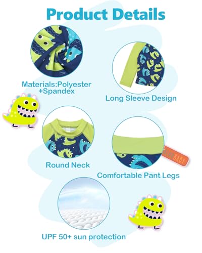 Image of ALVA 2 Pcs Long Sleeve Rash Guard Swim Diaper Sets, Baby Toddler Swimsuit UPF 50+ Sun Protection for Boy and Girl