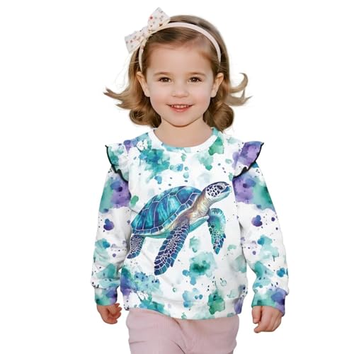 Xpyiqun Ruffle Sweatshirt for Girls Crew Neck Pullover T-Shirts Size 1-8 Kids School Long Sleeve Top
