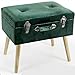 Bakaji Pouf de rangement en forme de valise ouvrable, tabouret, repose-pieds en tissu velours, design moderne, avec charnières de fermeture, dimensions 50 x 35 x 46 cm (vert)