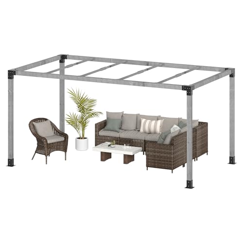 10 x 13 Wood Pergola Outdoor Wooden Pergola Grape with Stable Structure for Climbing Plant Support Painted Wood Pergola for Garden Porch Beach with Expansion Screws Included Grey