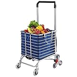 Grocery Cart with Wheels Folding Shopping Cart with Large Heavy-Duty and Rolling Swivel Wheels, Utility Lightweight Stair Climbing cart with Removable Waterproof Canvas Bag