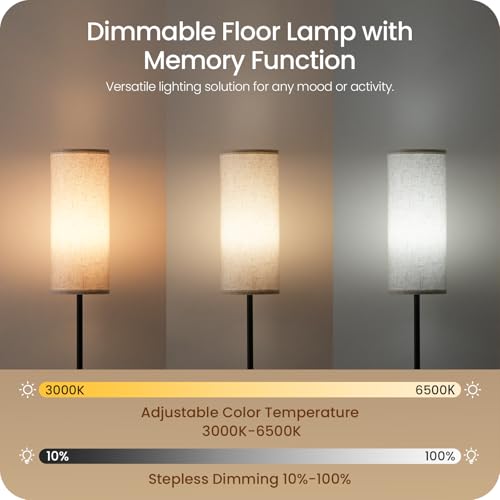 Image of 2 Pack Dimmable Floor Lamps for Living Room with 2 Remotes and Foot Switch, Corner Floor Lamp, Standing Tall Lamp, 10W 900LM LED Bulb Included, 3000K-6500K, Linen Shade, FCC Listed W06LDP205W1