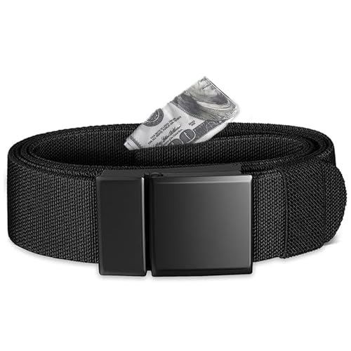 QIUMING Riñonera con Compartimento Secreto Cinturón antirrobo de Viaje Cinturón de Viaje Antirrobo con Bolsillo Secreto para Viajes de Negocios, Deportes al Aire Libre, Diario (Negro, 3.8 * 120cm)