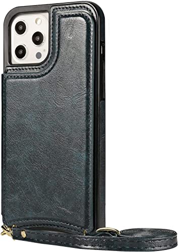 Coque iPhone 13 Pro antichoc RFID : étui portefeuille avec support intégré bleu