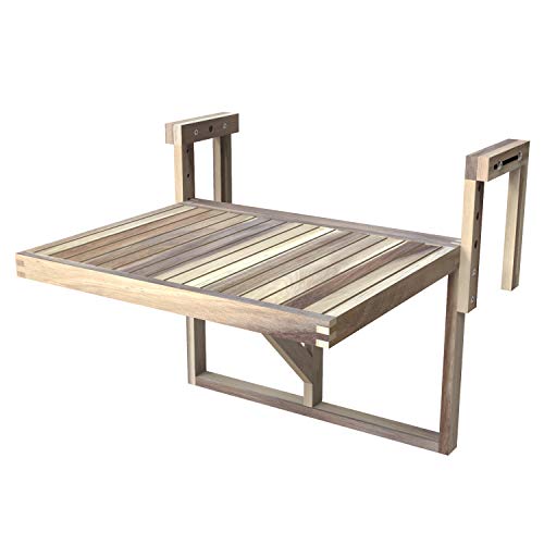 INTERBUILD Stockholm dimensione del desktop: 60X45 CM Tavolo da terrazza pieghevole da balcone regolabile in legno di acacia FSC colore bianco organico