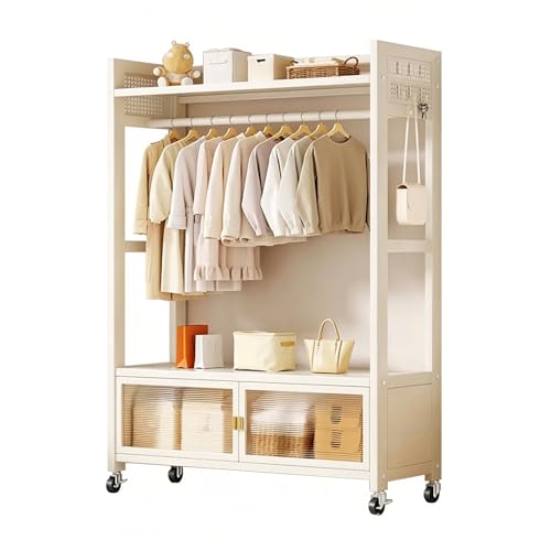 Armario Ropero Metalico Estanteria y Barra Fuerte Capacidad de Carga Armario Esquinero Dormitorio Juvenil con Ruedas para Dormitorios y Apartamentos(White,100x34x171cm)