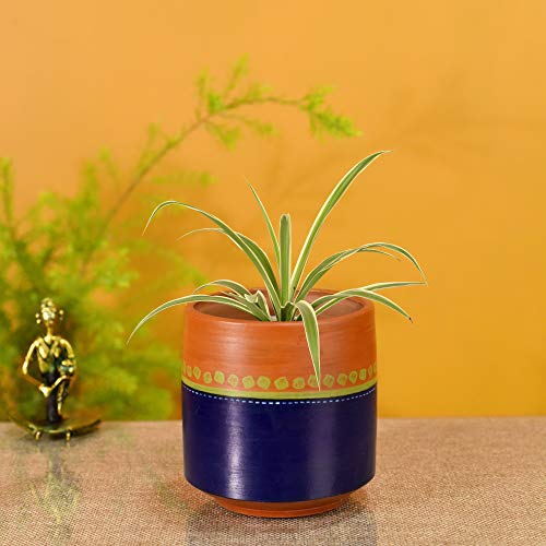 Image of AAKRITI ART CREATIONS Terracotta Planter Pot | Blue & Brown Earthen Design, Modern Art, Matte Finish | Decorative Plant Pot for Indoor & Outdoor Home Decor