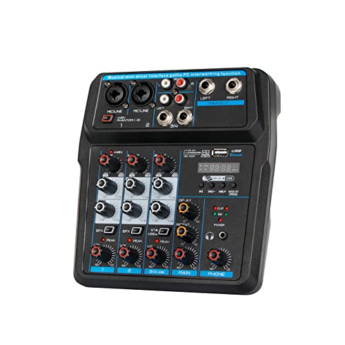 Depusheng U4 Audio Mixer 4 Kanal USB Audio Interface Audio Mixer DJ Sound Controller Interface mit USB Soundkarte für PC Recording USB Audio Interface Audio Mixer für Live Streaming