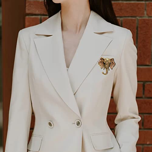 Image of Elephant Crystal Brooch Pin,Rhinestone Animal Elephant Suit Pin Elephant Lapel Pin Badge Jewelry for Women Men Birthday Gifts