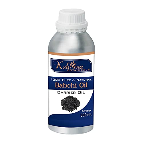 Kshirsa Botanicals 100% Pure Babchi Oil (Psoralea Corylifolia) with internal Plastic Euro Dropper 100% Natural Therapeutic Grade Cold Pressed for Skin Care & Hair Treatment (500 ml)