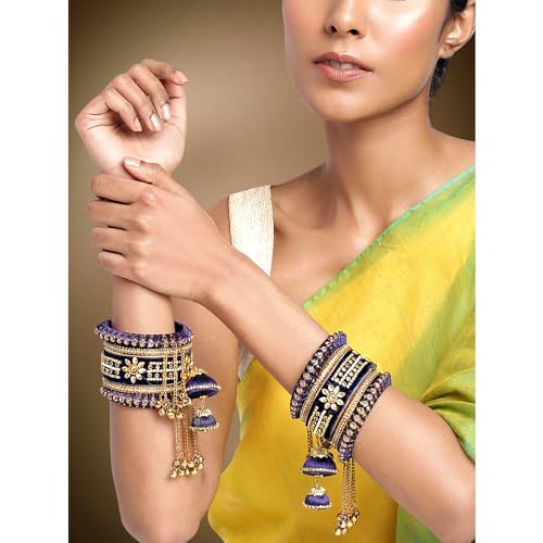 Image of Peora Velvet Silk Thread Kundan Studded Chuda Bangles Set Gift for Women