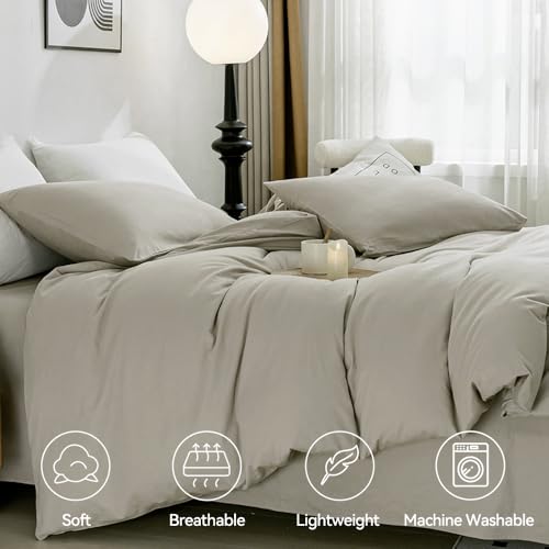 Image of JELLYMONI Cotton Duvet Cover Twin Size - 100% Washed Cotton Linen Feel Textured Comforter Cover, 2 Pieces Breathable Soft Bedding Set with Zipper Closure (Linen Gray, Twin 68 inchx90 inch)