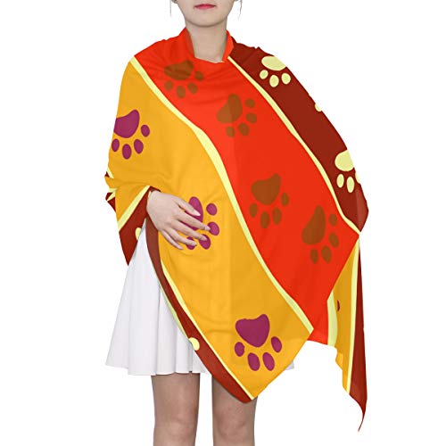 MONTOJ Bufanda de novia, diseño de patas de perros, patrón y rayas coloridas, cálida, acogedora, chal de invierno grande para mujer