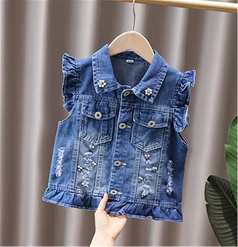 MW&FOFJR Girls'Denim Vest Beaded Bow Sleeveless Kids Outerwear Denim Jacket Vest2