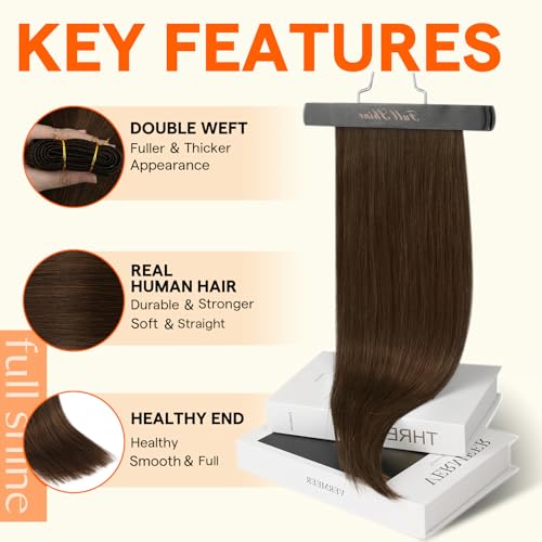 Image of Full Shine Sew In Remy Human Hair Weft Extensions, Warm Chestnut Brown | 24 Inch 105G, Add Length, Natural Blend, Soft Silky Texture, For Thin Hair