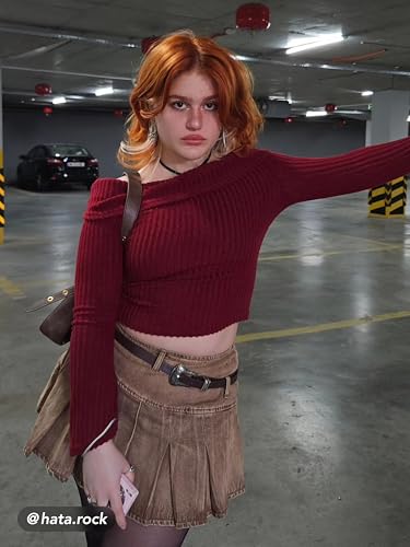 CIDER Off The Shoulder Tops for Womens Sexy Long Sleeve Going Out Tops Knit Cropped Top Trendy Slim Fit2