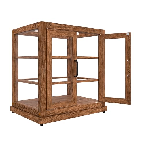 Image of KoolMore 25 in. Dark Wood Countertop Upright Dry Bakery Display Case, Pastry, Cake, and Bread Display with Tempered Glass