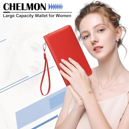 Image of Chelmon Women's Vegan Leather Clutch Wallet with Zip, Hand Strap, Large Capacity