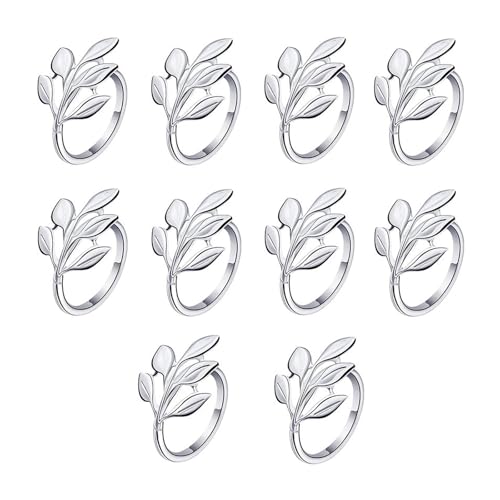 DHWEKU Rond de Serviette de Table,10 Pièces Ronds de Serviette en Argent, Rond de Serviette Mariage, Forme de Feuille, pour Mariages, Restaurants,...