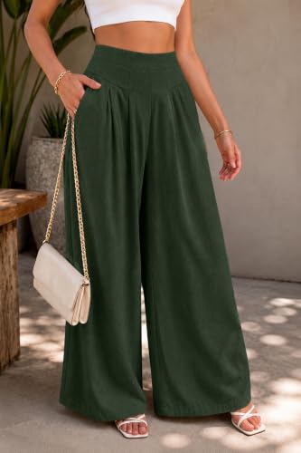 Image of Jawdrobe Women's Pure Cotton Flare Palazzo Pant | Wide Leg Trouser | Casual Office Wear | Relaxed Fit- Semi-Elastic High Waist