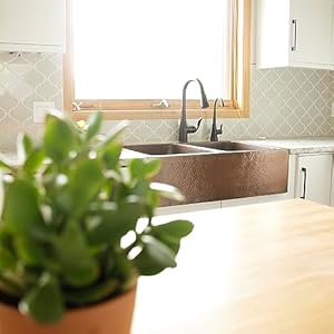 Lange Copper 32" Farmhouse Apron Kitchen Sink and Care Kit, Double Bowl Lange Copper 32 Farmhouse Apron Kitchen Sink and Care Kit Double Bowl