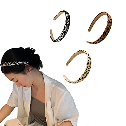 Aldqtz Headbands for Women Girls 3 pcs Leopard Cute Boho Fashion Elastic Wide Leopard Hair Bands Accessories(Black）