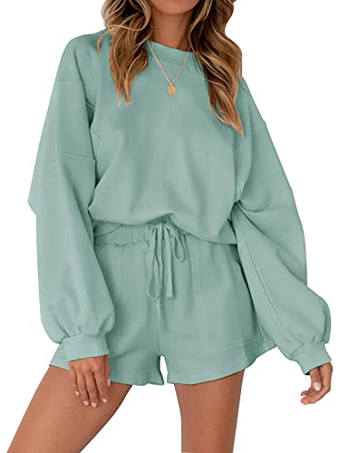 Image of MEROKEETY Women's 2023 Fall Oversized Batwing Sleeve Lounge Sets Casual Top and Shorts 2 Piece Outfits Sweatsuit