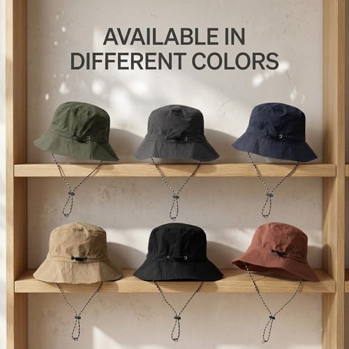 Image of Kraptick Adjustable Bucket Hat for Men - Wide Brim Sun Protection Safari Hat with Chin Strap for Outdoor, Fishing, Hiking, Trekking & Travel - Breathable Summer Boonie Cap