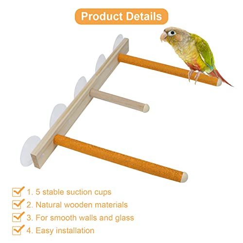 Image of Litewoo Wood Bird Perch Parrot Stand Parrot Standing Bar Toy Parrot Bath Stands Suppllies Shower Perch with Wall Sucker (Multicolor)
