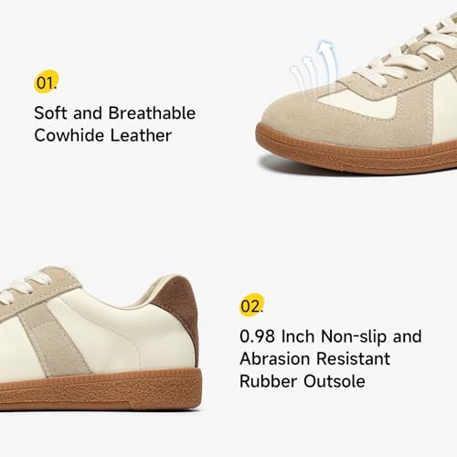 BEAU TODAY Fashion Sneakers Women,Leather Lace Up Platform OG Sneakers,Retro Comfortable Casual Tennis Walking Runnig Trainer Shoes2