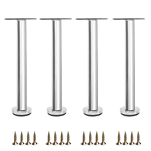 4個の調節可能な家具の脚、ステンレス製の食器棚の脚テーブルベッドキャビネットの足本棚の足、モダンなソファの脚テーブルキャビネットの家具アクセサリー金属製の脚、ネジ付き (Silver,30cm/11.8in)