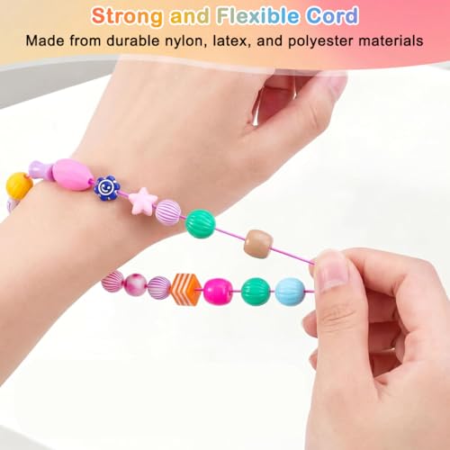 Image of HASTHIP 3 Rolls 1mm Nylon Elastic Beading String Cord, 50M Each Black White & Colorful Stretch Thread for Jewelry Making, Bracelet Necklace Crafting & DIY Bead Projects